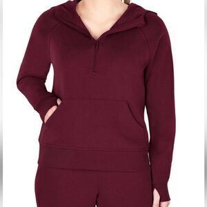 Member’s Mark women’s ribbed half zip hoodie burgundy with kangaroo pockets sz S